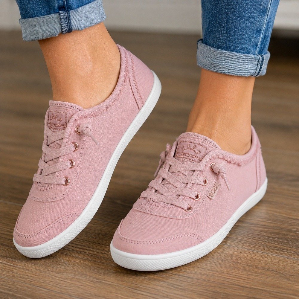 Skechers BOBS Cute Womens 7 Rose Pink Canvas Memory Foam Shoes NWT 33492